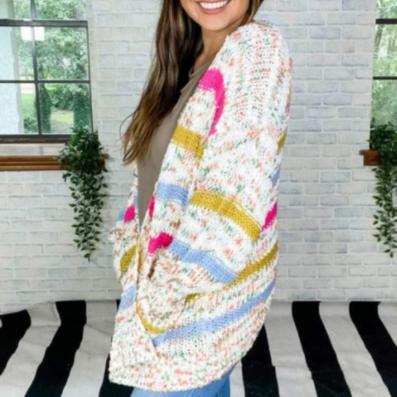 Women's Sweater DOUBLESTRANDED STRIPE CARDIGAN NWT - Picture 4 of 4